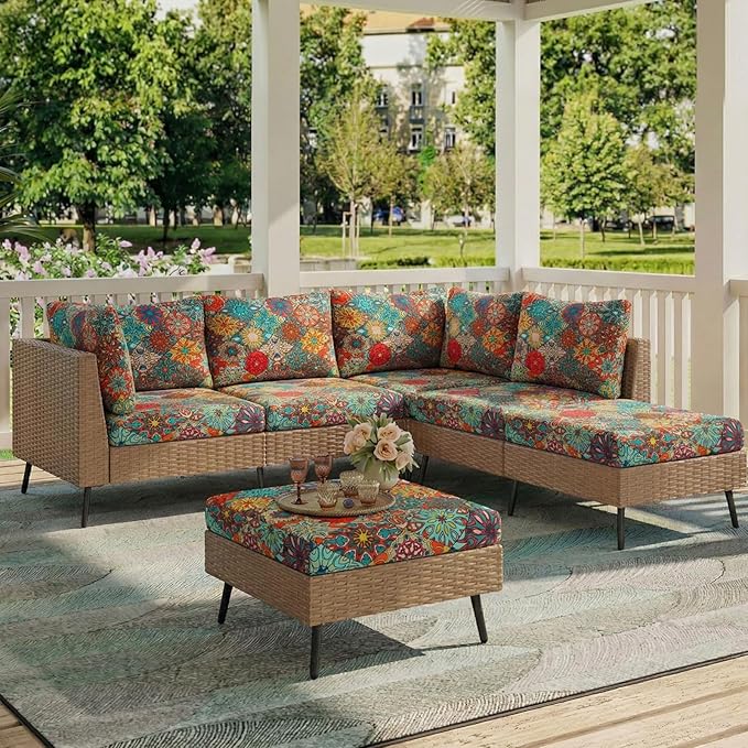 hyha Printed Couch Cushion Covers, Floral Sofa Covers Washable for 2 Cushion Couch, Stretch Pattern Outdoor Cushion Covers for Patio Furniture with Elastic Bottom(2 Packs, Diamond Mandala)