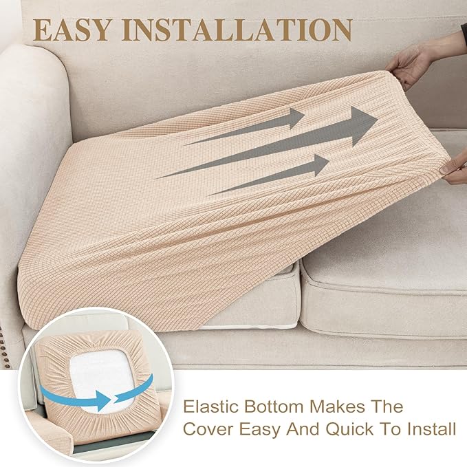 Couch Cushion Cover Seat Cushion Cover Stretch Armchair Cover Separate Sectional Sofa Slipcovers Furniture Protector(1 Piece for Seat or Sofa Backrest, Natural)