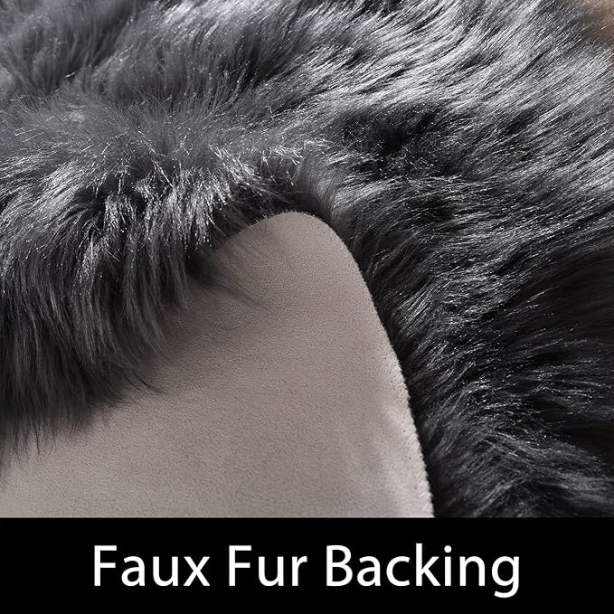 Latepis Dark Gray Faux Fur Rug 3x4 Area Sheepskin Rug for Bedroom Bedside Living Room Rugs for Sofa Cushion Playing Luxury Home Decor