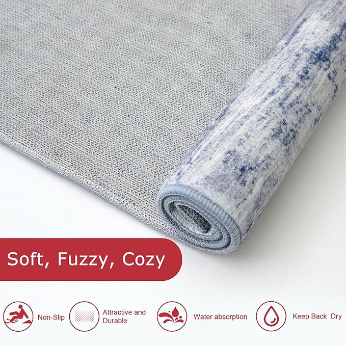 KOZYFLY Rugs for Living Room 8x10 Modern Ombre Living Room Area Rug, Washable Large Thin Rugs Non-Slip Soft Striped Rug for Bedroom, Print Grey-Blue Abstract Carpet for Laundry/Kid Room