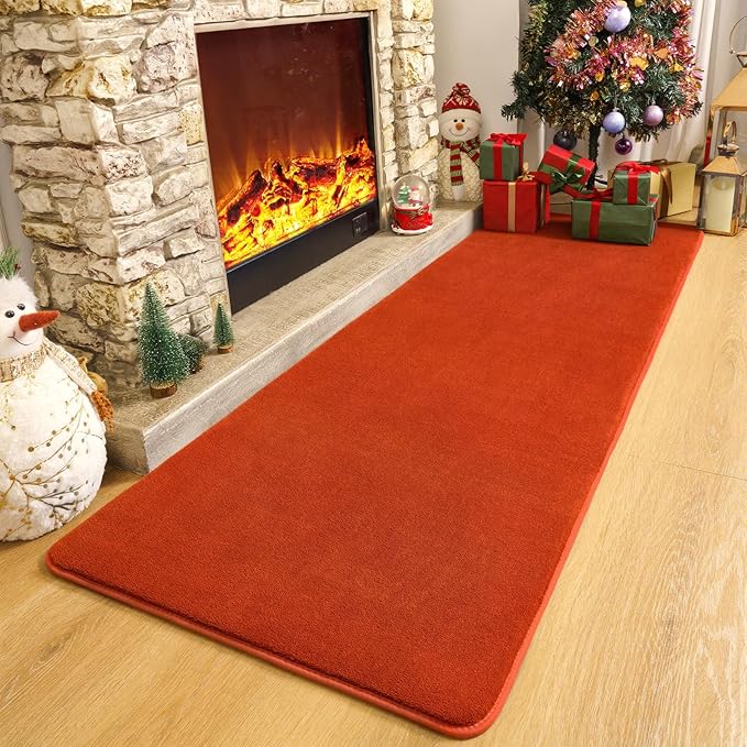 Amearea Modern Soft Hallway Runner Rug, 2x6 Feet Washable Runner Rugs for Hallway, Orange Fluffy Rug Bedroom Bedside Rugs, Non Slip Memory Foam Rug Carpet for Entrance Kitchen Living Room Decor