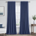 Guken Classic Blue 100% Blackout Linen Curtains 90 Inch Length 2 Panels Set for Living Room Bedroom Back Tab Rod Pocket Thermal Insulated Black Out Drapes Room Darkening Window Curtains