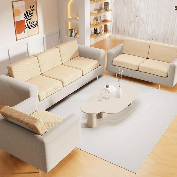 hyha Waterproof Sectional Couch Covers, Non Slip Sofa Couch Cushion Covers L Shape, Thick Stretch Jacquard Fabric, Washable Sofa Slipcovers with Elastic Bottom (1 Piece for Chaise XL, Beige)