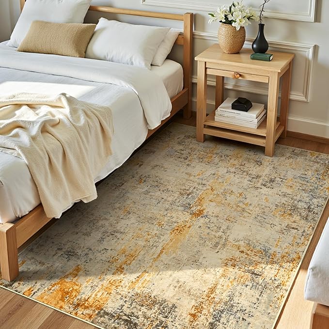 Entryway Rug 3x5 Beige Bedroom Area Rug Washable Non Slip Abstract Boho Rugs for Indoor Entry, Kitchen, Classroom, Bathroom, Kids Girls Room, Office, College Dorm Small Carpet