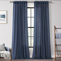 Navy Blue Curtains 98 inch Length for Bedroom Back Tab Light Filtering Semi Sheer Blue Living Room Curtains Linen Cotton Textured Indigo Blue Drapery Panel Modern Farmhouse Aesthetic Decor Dark Blue