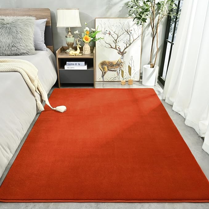 Amearea Large Modern Area Rugs for Bedroom Living Room, 6x9 Feet Orange Thickened Memory Foam Rug, Fluffy Indoor Washable Rugs Non Slip Minimalist Carpet for Boys Girls Dorm Nursery Room Decor