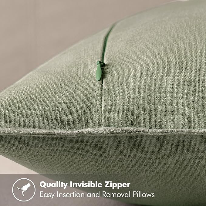 MIULEE Decorative Linen Pillow Covers 20x20 Inch Sage Green Boho Farmhouse Neutral Spring Couch Throw Pillows for Bed Pack of 2 Accent Modern Pillowcase Summer Sofa Livingroom Home Decor