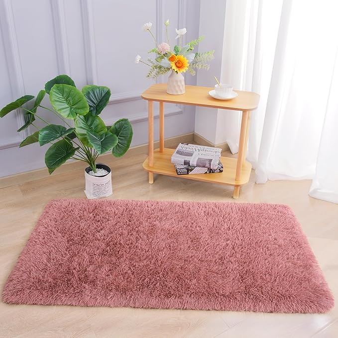 Chicrug Soft Runner Rug for Bedroom Living Room Plush Fluffy Rug 2x4 Feet, Shag Furry Runner Carpet Non Shedding for Nursery Children Kids Girls Room Home Decorative, Blush