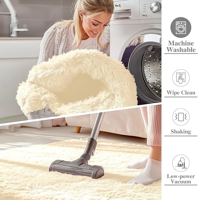 OLANLY Area Rugs for Living Room Bedroom, Machine Washable 4x5.9 ft Soft Fluffy Shaggy Bedside Rug, Indoor Floor Carpet for Kids Girls and Boys, Dorms, Nursery Rooms, Home Decor Aesthetic, Cream