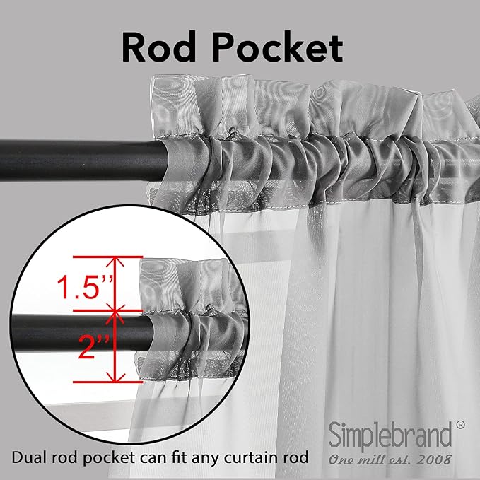 Simplebrand Grey Sheer Curtains 72 Inches Long 2 Panels for Living Room, Rod Pockets Airy Window Treatments Voile Sheer Curtain Panels Lightweight for Front Back Patio Glass Door, 42" Width