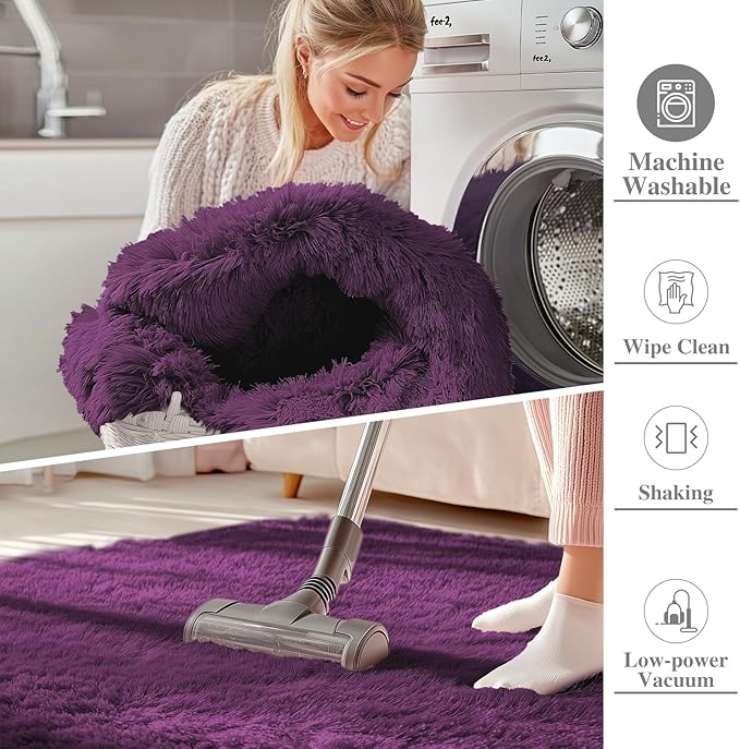 OLANLY 8x10 Machine Washable Large Area Rugs for Living Room, Bedroom, Soft Fluffy Shaggy Bedside Rug, Indoor Floor Carpet for Kids Girls and Boys, Dorms, Home Decor Aesthetic, Dark Purple