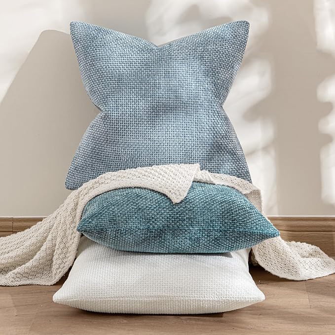 MIULEE Pack of 2 Couch Throw Pillow Covers 20x20 Inch Coastal Light Blue Modern Boho Accent Decorative Pillow Covers Soft Chenille Farmhouse Cushion Covers for Home Decor Bed Sofa Living Room