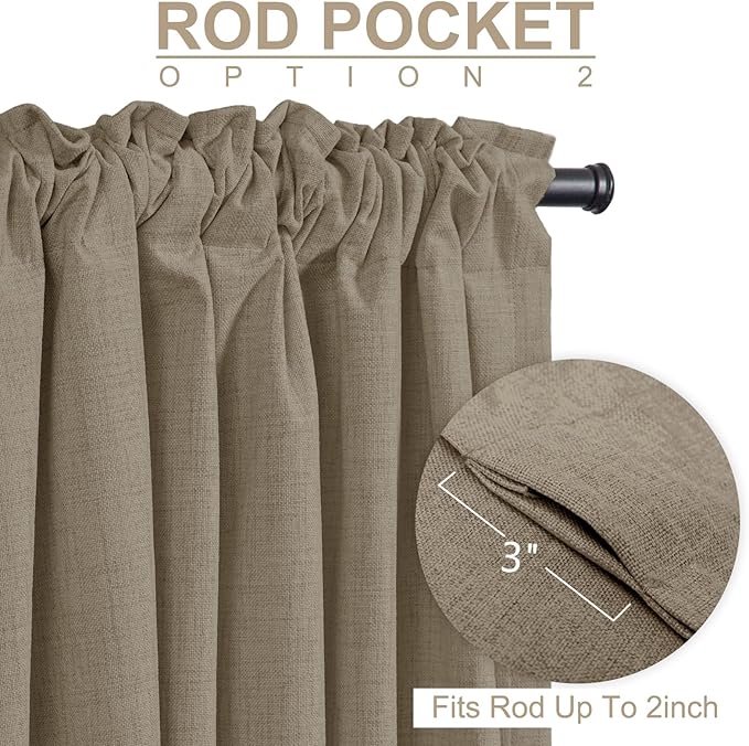 100% Blackout Shield Linen Blackout Curtains for Bedroom 90 Inches Long, Back Tab/Rod Pocket Living Room Drapes, Thermal Insulated Blackout Curtains 2 Panels Set, 50" W x 90" L, Plaza Taupe