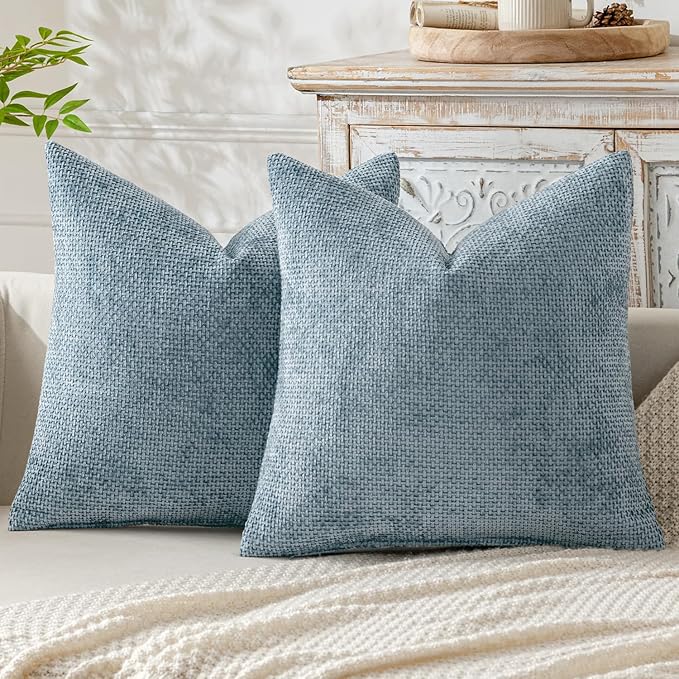 MIULEE Pack of 2 Couch Throw Pillow Covers 16x16 Inch Coastal Smoke Blue Modern Boho Accent Decorative Pillow Covers Soft Chenille Farmhouse Cushion Covers for Home Decor Bed Sofa Living Room