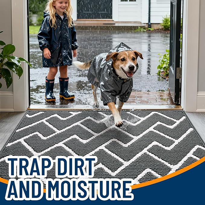 OLANLY Front Door Mat, Non-Slip Rubber Backing, Dirt Resistant and Absorbent, Washable, Easy to Clean Low-Profile Indoor Doormat for Back Door, Entryway, Inside Entrance, 48x32, Charcoal