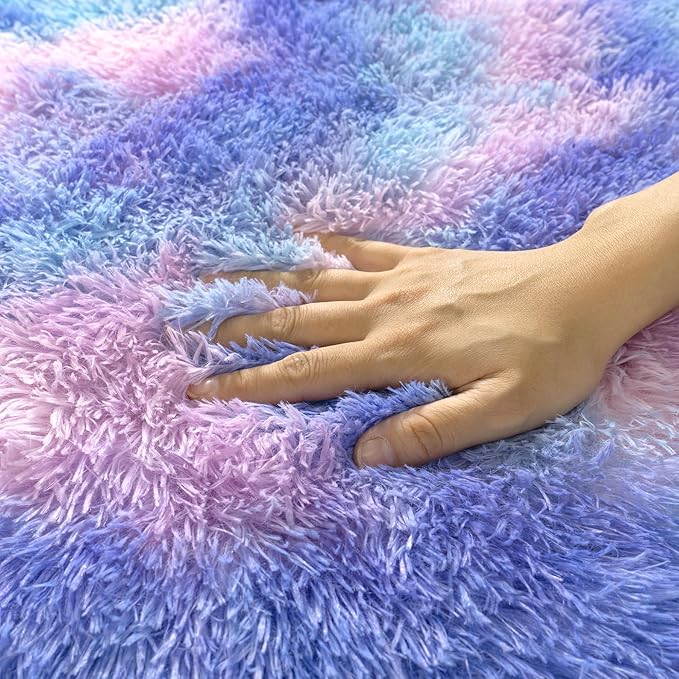 Runner Rugs for Bedroom 2x6 Rug Runners for Hallways Non Slip Soft Shag Bedside Rug, Fluffy Area Rug Throw Rugs for Living Room, Floor Carpet Runner for Nursery Kids Dorm, Rainbow Purple