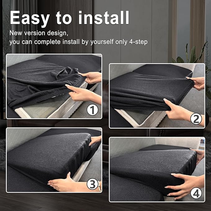 Leather Look Couch Cushion Covers Sofa Seat Slipcovers Sets Couches Furniture Protector for Sectional Armchair Loveseat Pets Kids Stretch Spandex Fabric (3 Cushion Sofa, Dark Grey)