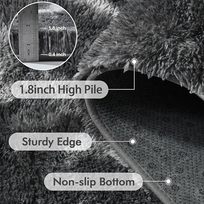 5x7 Ft Large Shag Rugs for Bedroom Living Room, Tie Dyed Ultra Soft Fluffy Furry Area Rug for Indoor Floor, Aesthetic Carpet for Home Decor (Grey)