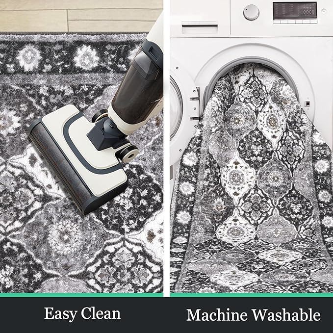 HEBE Hallway Runner Rug 2'x6' Washable Vintage Distressed Area Rugs Non Slip Laundry Rug Runner Boho Floor Carpet Runners for Hallways Entryway Laundry Room Kitchen Bathroom