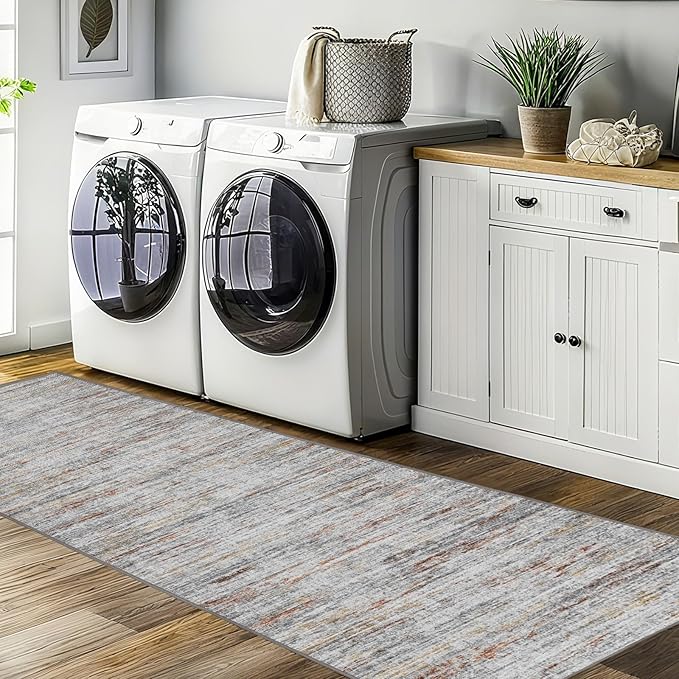 Runners for Hallways 2x8 Kitchen Runner Rugs，Modern Abstract Rug Runners for Entryway，Stain Resistant Washable Runner Rug Non-Slip 8ft Carpet Rug for Bedroom Living Laundry Room（Grey/Multi,2'x8'）