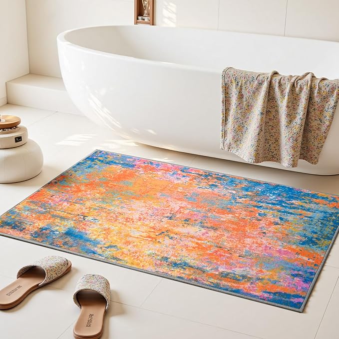 Entrance Rugs Indoor 2x3 Colorful Entry Rug Washable Abstract Rainbow Small Area Rug Non-Slip Low Pile Throw Rugs for Entryway, Kitchen Floor, Front Door Indoor Door Mat, Bathroom, Bedroom Bedside