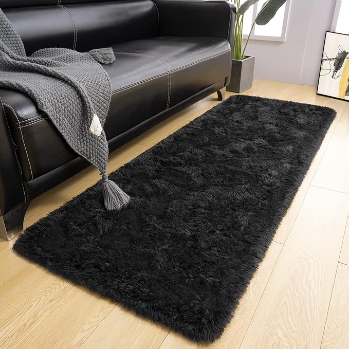 LOCHAS Ultra Soft Indoor Modern Area Rugs Fluffy Living Room Carpets for Children Bedroom Home Decor Nursery Rug 2x4 Feet, Black
