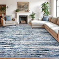 Lansny Modern Abstract 9x12 Large Machine Washable Living Room Rug Non-Slip Soft Bedroom Area Rug Grey Blue White Thin Print Faux Wool Carpet Throw Rugs for Nursery Playroom Dining Room Indoor