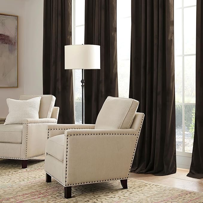 RYB HOME Brown Velvet Curtains 72 inches with Hook Belt, Soft Fabric Room Darkening Thermal Insulated Luxurious Home Decor Curtains for Living Room Bedroom, W 52" x L 72", 2 Panels Set