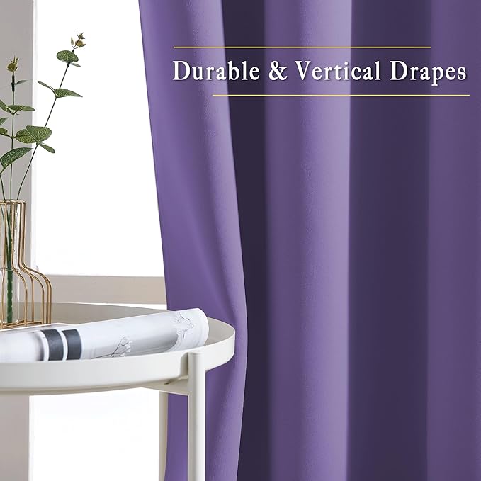 NICETOWN Lilac Purple Blackout Curtains 102 inches Long, Grommet Thermal Insulated Solid Room Darkening Window Treatments Sound Reducing for Living Room, W46 x L102, Set of 2
