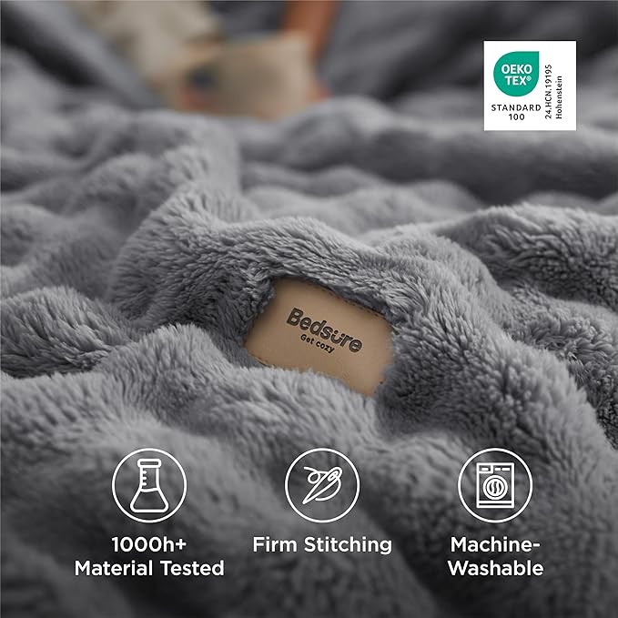 Bedsure 3D Fleece Bubble Blanket for Couch - GentleSoft Grey Twin Blanket for Sofa Bed Room Decor - Luxury Soft Cozy Gifts for Kids, Lightweight, All Seasons, Grey, 60"×80"