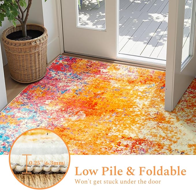 Rugflix 6x9 Area Rugs for Living Room, Washable Large Multicolor Rug Stain-Resistant Low Pile, Modern Carpet for Dining Room Home Office Kid Room Nursery Bedroom, Colorful Rainbow