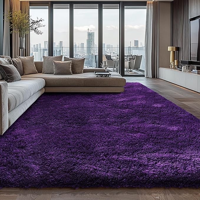 Shag Area Rugs for Bedroom Living Room,5X8 Ultra Soft Purple Fluffy Area Rugs for Dorm, Indoor Carpet Nursery Rugs for Kids Girls Room Home Decor, Purple