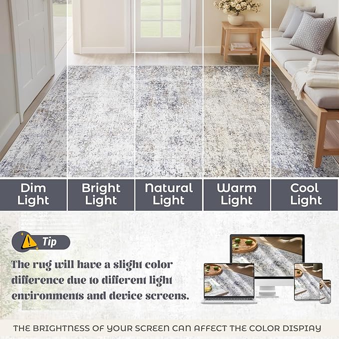 XLUEZ 2x7 Runner Rug for Hallway, Washable Modern Abstract Runner Rugs Neutral Soft Non Slip Kids Rug Stain Resistant Indoor Runners for Entryway Bedroom Kitchen Laundry Room(Bluegrey, 2'x7')