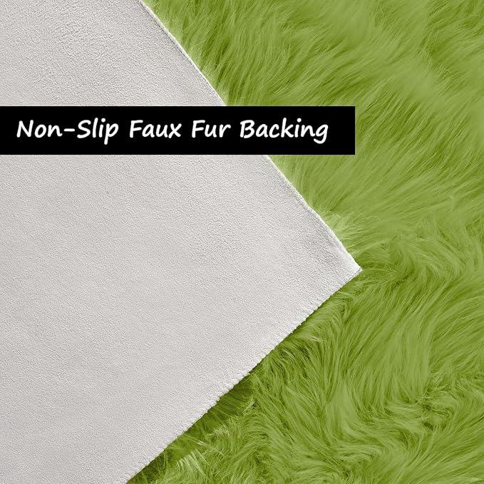 Goolela Lime Green Round Fluffy Rug for Bedroom 3ft Circle Faux Fur Sheepskin Soft Bedside Furry Shag Playroom Small Decor Washable