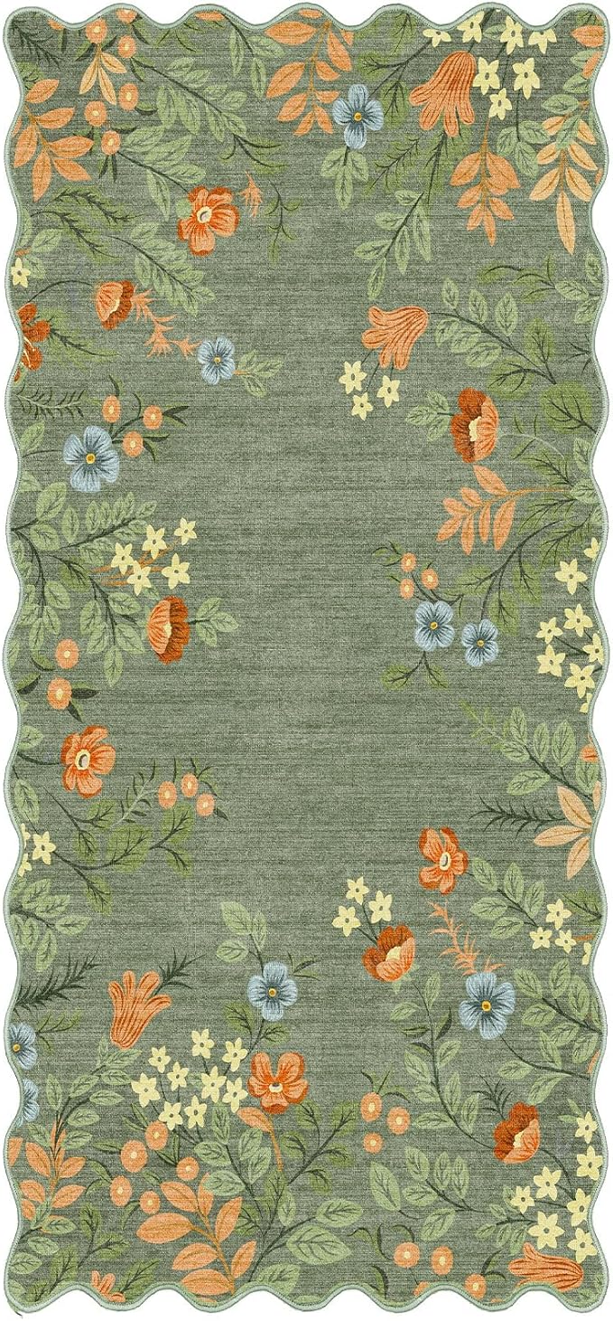 Front Door Mat Indoor Entrance - 2x4.3 Ft Sage Green Floral Washable Layered Doormat Outdoor Entrance Porch Rug Non-Slip Boho Runner Rug for Kitchen Hallway Bedroom Laundry Room Porch Decor