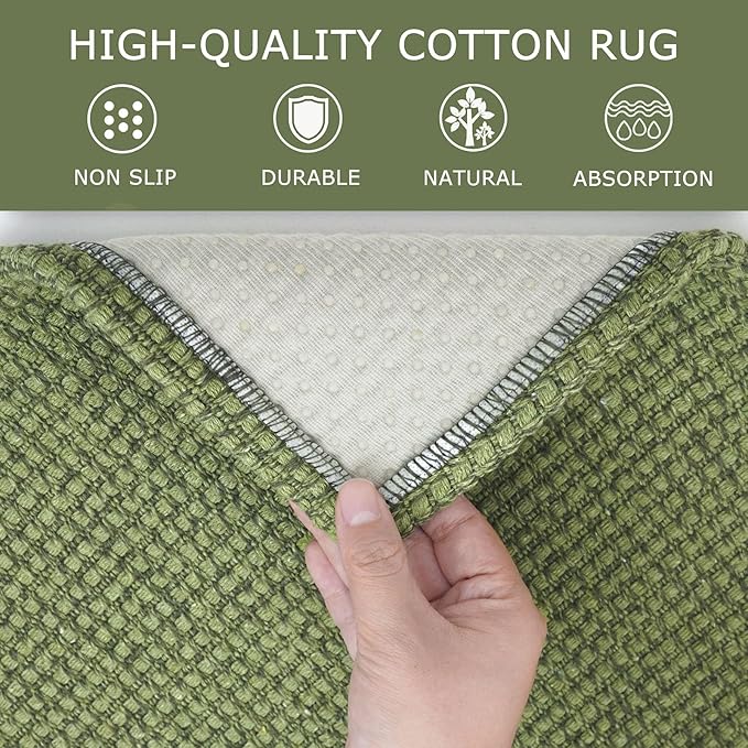 KOZYFLY Runners for Hallways 3x8 ft Washable Kitchen Runner Non Slip Rubber Backed Hall Runners Cotton Entryway Runner Rugs Floor Carpet for Indoor Backdoor Bedroom Kitchen, Bright Green/Earthy Green