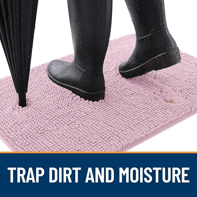 OLANLY Dog Door Mat for Muddy Paws 40x24, Absorbs Moisture and Dirt, Absorbent Non-Slip Washable Doormat, Quick Dry Chenille Mud Mat for Dogs, Entry Indoor Entryway Carpet for Inside Floor, Dusty Rose