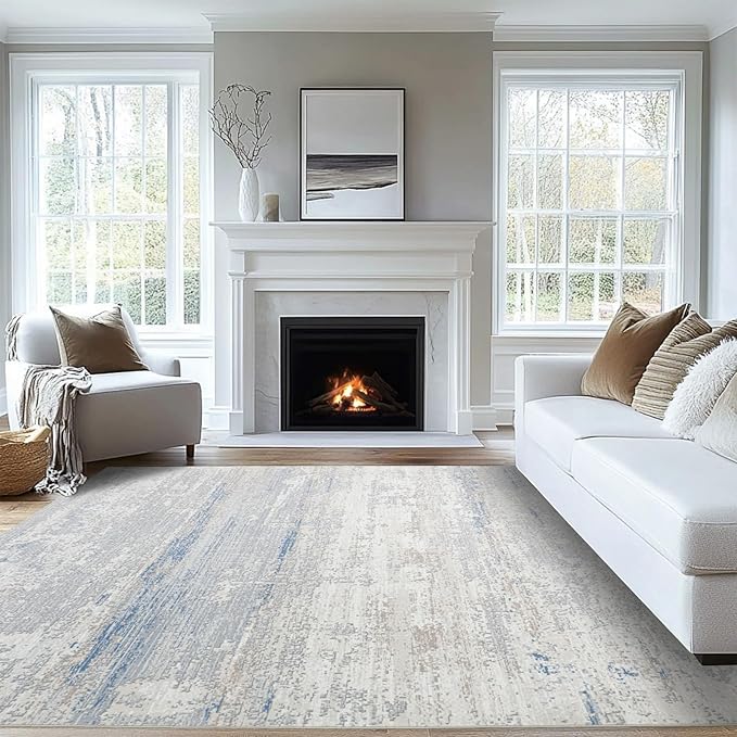 Washable Rug 6x9 Area Rugs for Living Room- Modern Abstract Rugs for Bedroom,Dining Room, Large Soft Low Pile Carpet with Non Slip Rubber Backing,Neutral Accent Rug for Nursery Home Office