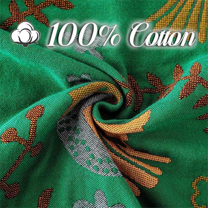 MSGKV Boho Throw Blanket 100% Cotton Green Blanket 90''x 98'' Spring Reversible Blankets with Tassels Warm Soft Blanket for Bed Sofa Living Room