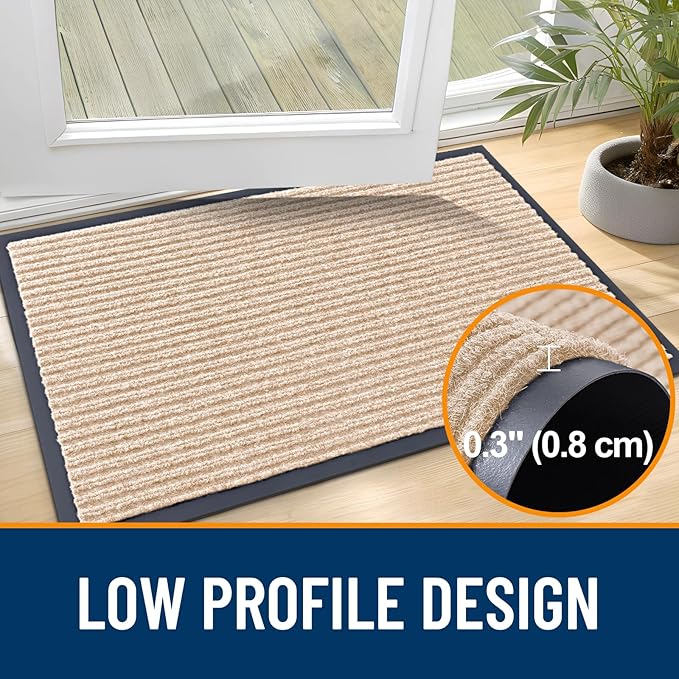 OLANLY Front Door Mat Indoor Outdoor Entrance, Waterproof Heavy Duty Doormat, Fade Resistant, Low Profile, Easy Clean Patio Porch Welcome Floor Mats for Entry, 47x17, Beige