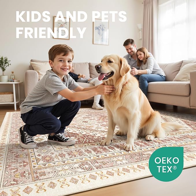 zesthome 6x9 Area Rug, Super Soft Washable Rugs for Living Room, Non-Slip Stain Resistant Vintage Rugs, Ultra-Thin Large Area Rugs