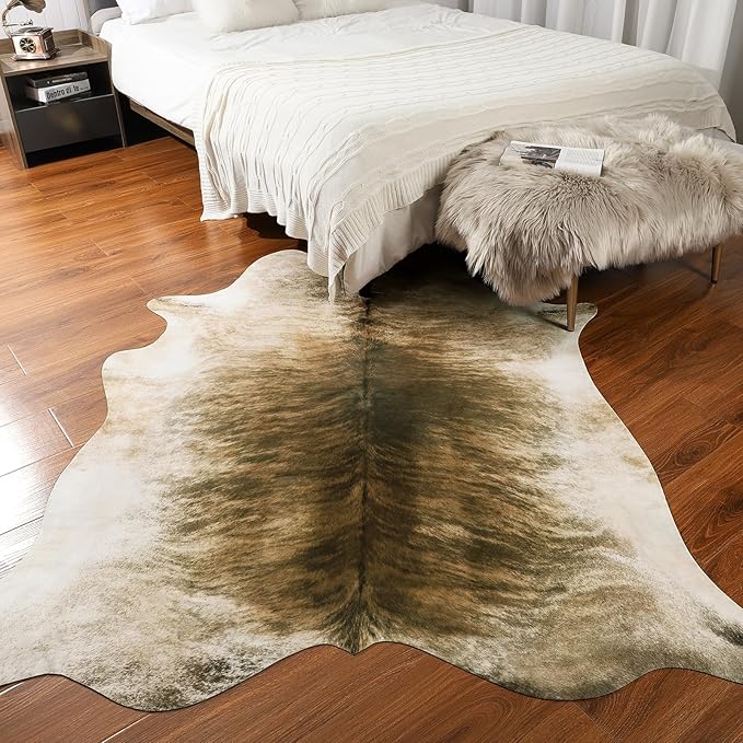 AROGAN Western Decor Faux Fur Cowhide Rug, 4 x 3 Feet Premium Animal Skin Cow Hide Rug, Sturdy Cow Print Rugs for Wall Decor, Western Floor Carpet for Bedroom Living Room, Brownish