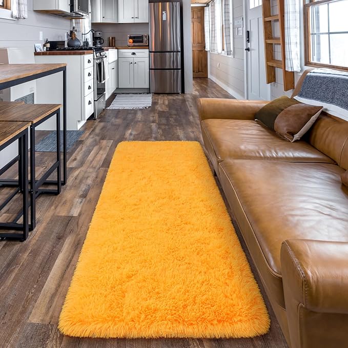 Amearea Shag Fluffy Runner Rug for Bedroom Girls Living Room, 2x6 Feet Extra Soft and Fuzzy Shaggy Rugs, Non Slip, Indoor Floor Long Carpet Mat for Boys Nursery Home Decor, Orange