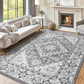 Lofus 6x9 Area Rugs for Living Room, Washable Area Rug, Rugs for Bedroom, Kitchen, Vintage Boho Carpet, Soft Non-Slip, Low Pile Large Area Rug for Office Dining Room, Floral Grey