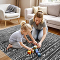 4x5 Washable Entryway Area Rug: Modern Moroccan Runner Rugs Indoor Soft Non Slip Door Mat for Living Room Low Pile Thin Floor Carpet for Kitchen Dining Room Bedroom Home Office Decor(4x5,Black)