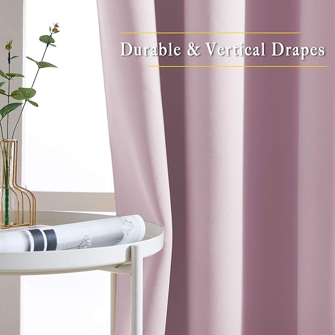 NICETOWN Room Darkening 72 inch Curtains for Kids Room, Grommet Room Darkening Thermal Insulated Solid Window Treatments Sound Reducing for Bedroom, 2 Panels, W37 x L72, Baby Pink