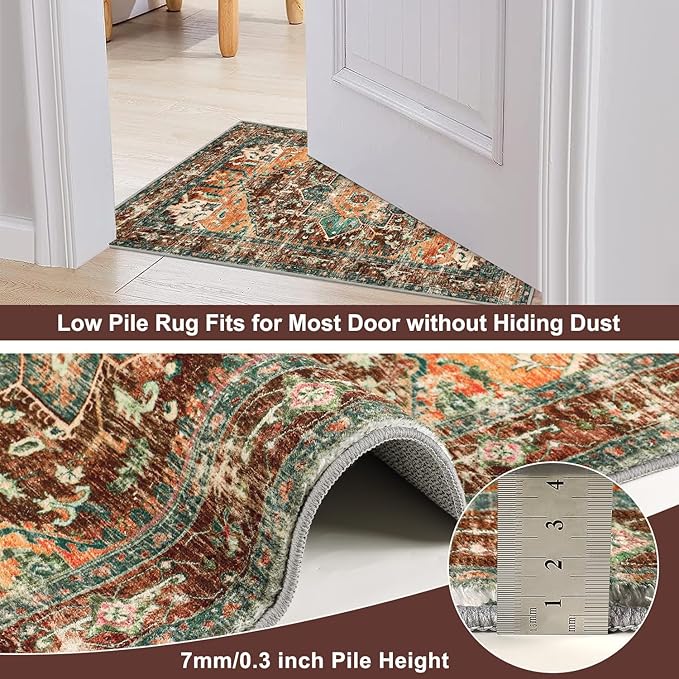 Yamaziot Washable Kitchen Runner Rug Set of 3, Non-Slip Boho Vintage Hallway Rug Runner with Rubber Backing, Stain Resistant & Low Pile Distressed Carpet Runner for Bedroom, Kitchen, Laundry, Entrance