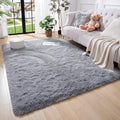 Amearea Shag Fluffy Area Rug for Bedroom Girls Living Room, Extra Soft and Fuzzy Shaggy Rugs, Non Slip, Solid Color Carpet Mat for Boys Nursery Home, Grey 6x9 Feet
