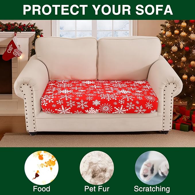 Smiry Printed Couch Cushion Covers, Stretch Soft Couch Covers for Sofa, Washable Non-Slip Sofa Slipcover Furniture Protector for Indoor and Outdoor (Medium,Red with White)