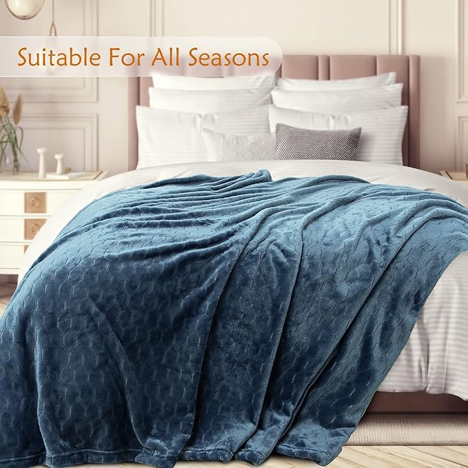 TOONOW Fleece Blanket Super Soft Plush Throw Blanket 50" x 60" Cozy Fuzzy Bed Blankets Geometric Pattern Comfy Microfiber Flannel Blankets for Couch, Bed, Sofa, Navy Blue